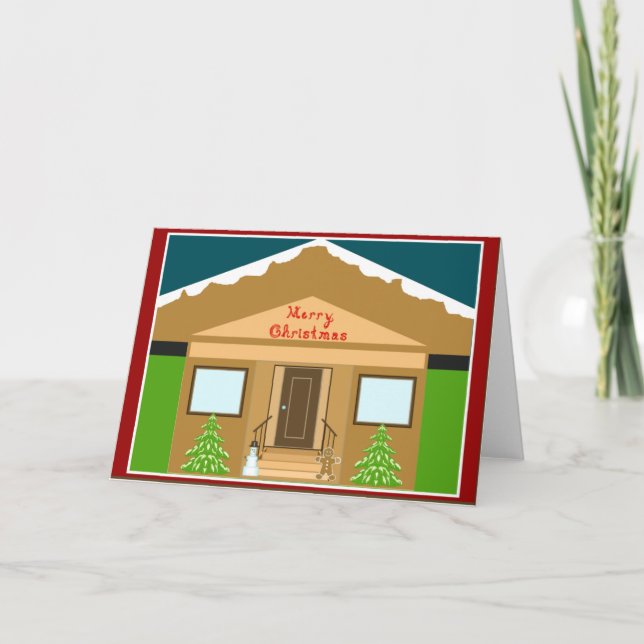 Merry Christmas Fabric Font Gingerbread House  Holiday Card (Front)