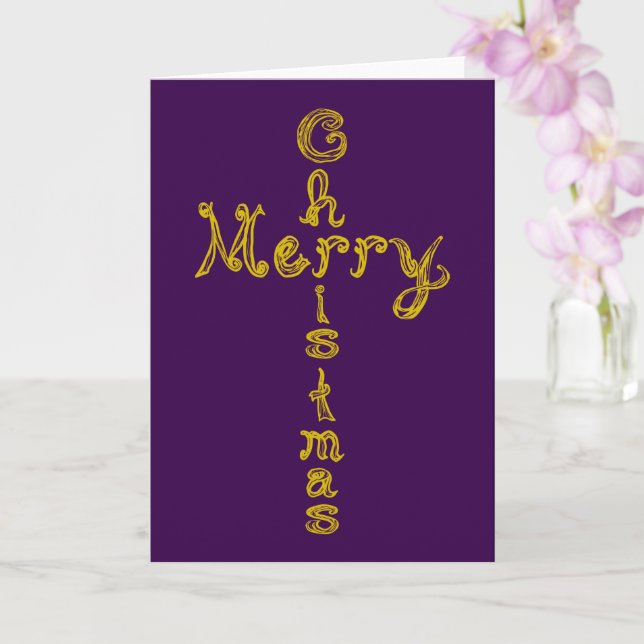 Merry Christmas Fabric Font Gold Cross Card (Orchid)