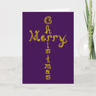 Merry Christmas Fabric Font Gold Cross Holiday Card