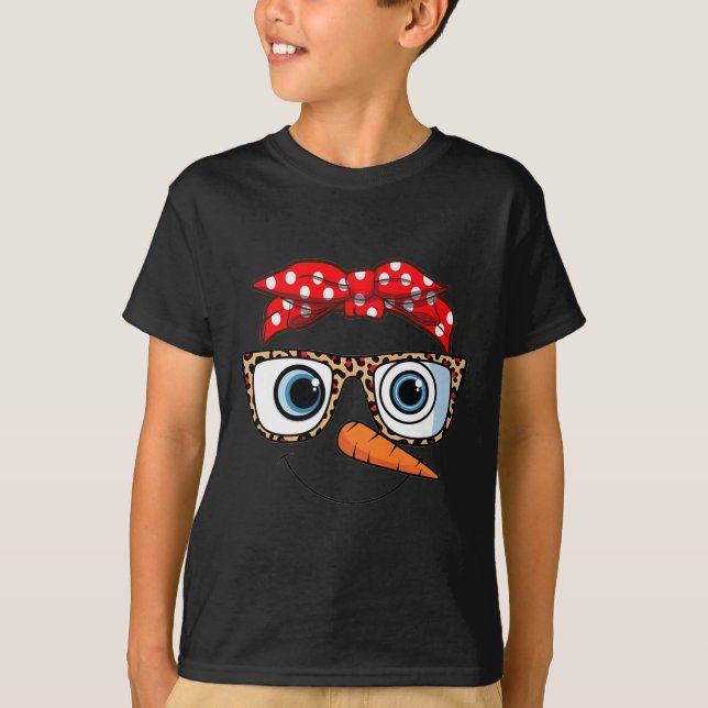 Merry Christmas Face Snowman Christmas Leopard Pri T-Shirt (Front)