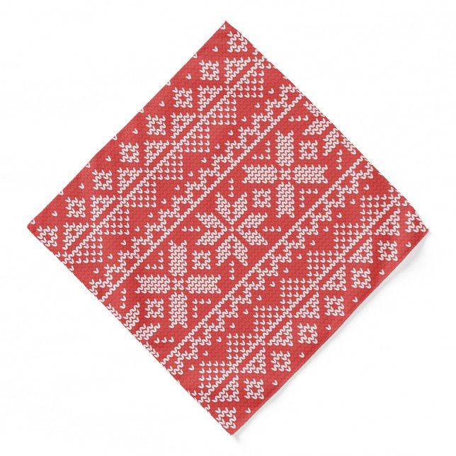 Merry Christmas Fair Isle Snowflakes Red & White Bandana (Front)