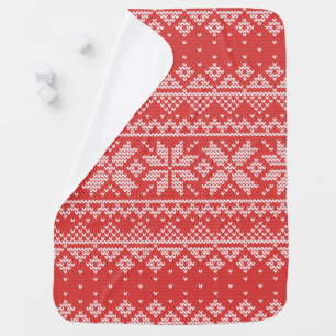 Merry Christmas Fair Isle Snowflakes White & Red Stroller Blanket