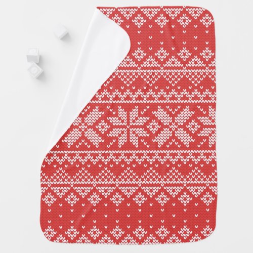 Merry Christmas Fair Isle Snowflakes White  Red Stroller Blanket