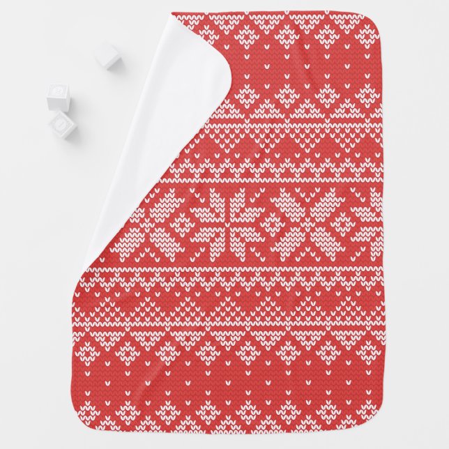 Merry Christmas Fair Isle Snowflakes White & Red Stroller Blanket (In Situ)