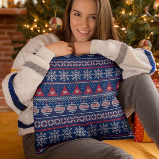 Merry Christmas Fairisle Knitting Pattern Red Blue