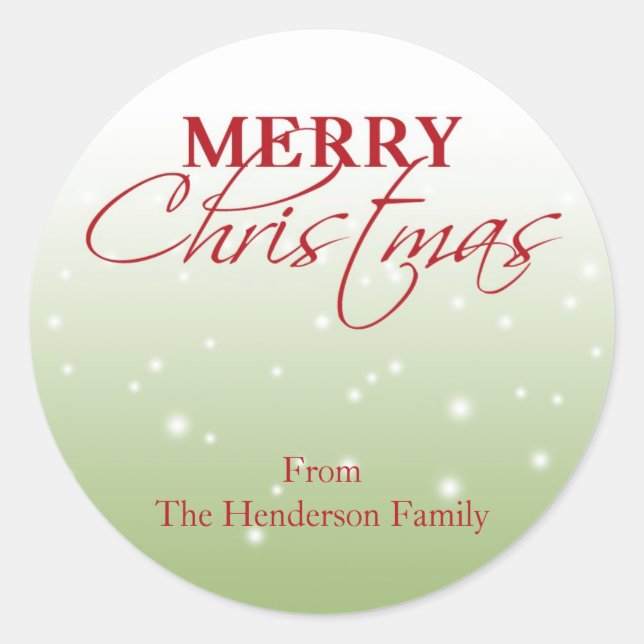 Merry Christmas falling snow name holiday gift tag (Front)