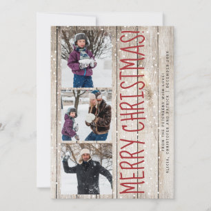 Merry Christmas family 3 photo collage rustic Holiday Card