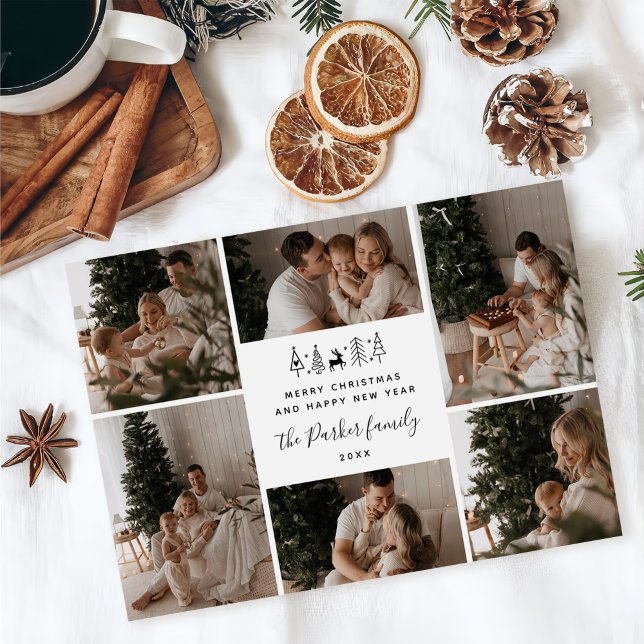 Merry Christmas Family 6 Photo Collage Holiday Card (Creator Uploaded)