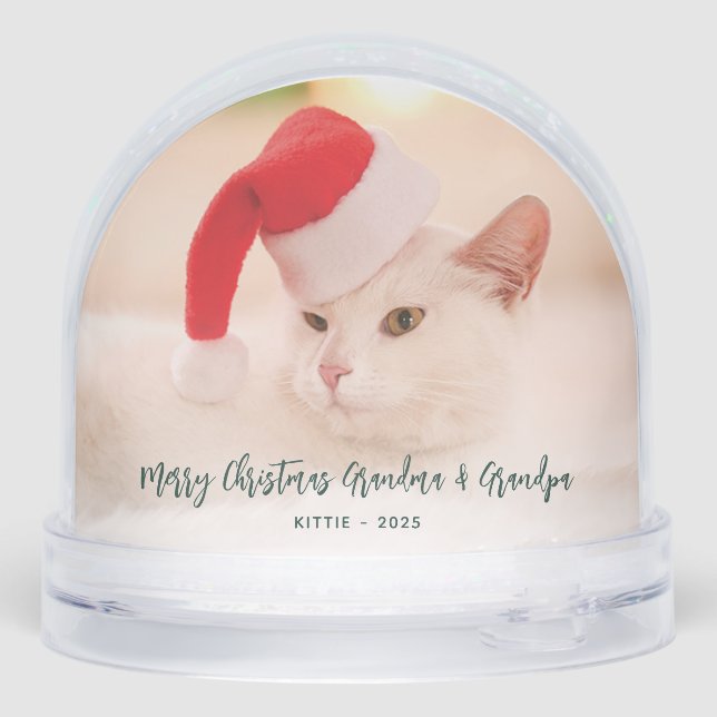 Merry Christmas Family and Cat Photos Grandparents Snow Globe (Back)