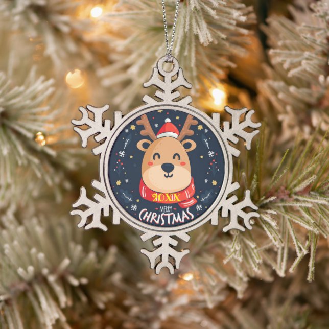 Merry Christmas Family and First Snowflake Pewter Christmas Ornament (Tree)