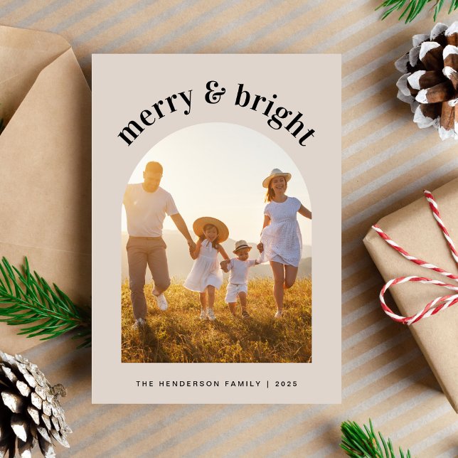 Merry Christmas Family Arched Photo Frame Holiday Card (Capture the essence of the holiday season and share the warmth of your love and laughter)