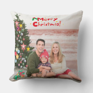 Merry Christmas Family Beach Photo Throw Pillow