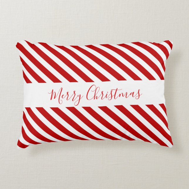 Merry Christmas Family Candy Cane Stripes Accent Pillow (Front)