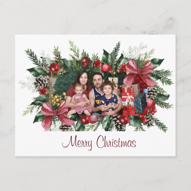 Merry Christmas Family Christmas Santa Photo Announcement Postcard (Front)