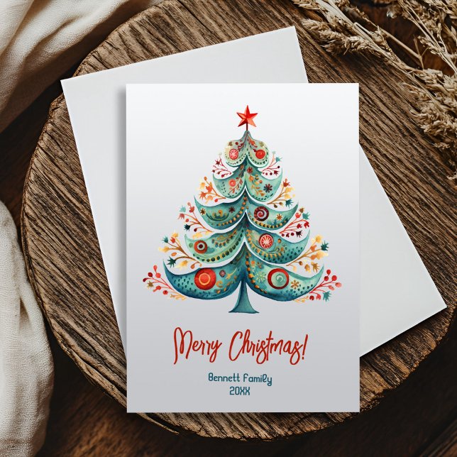 Merry Christmas family Christmas tree card (Simple, beautiful, unforgettable 🎄 Watercolor Scandinavian Christmas magic!)