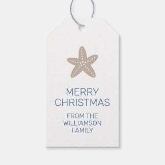 Merry Christmas Family Coastal Style Starfish Gift Tags