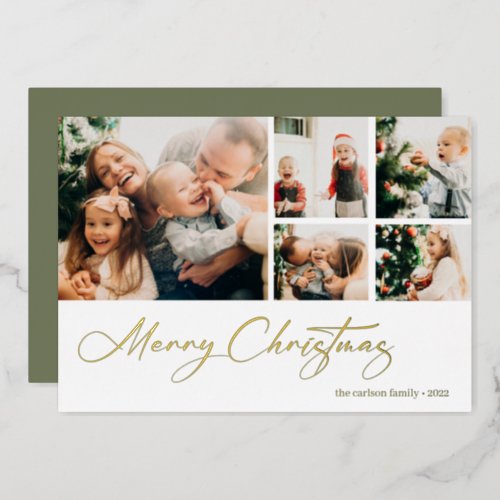 Merry Christmas Family Collage Photo Foil Holiday Card