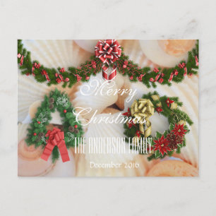 Merry Christmas Family December 2016 Wreath Shells Holiday Postcard