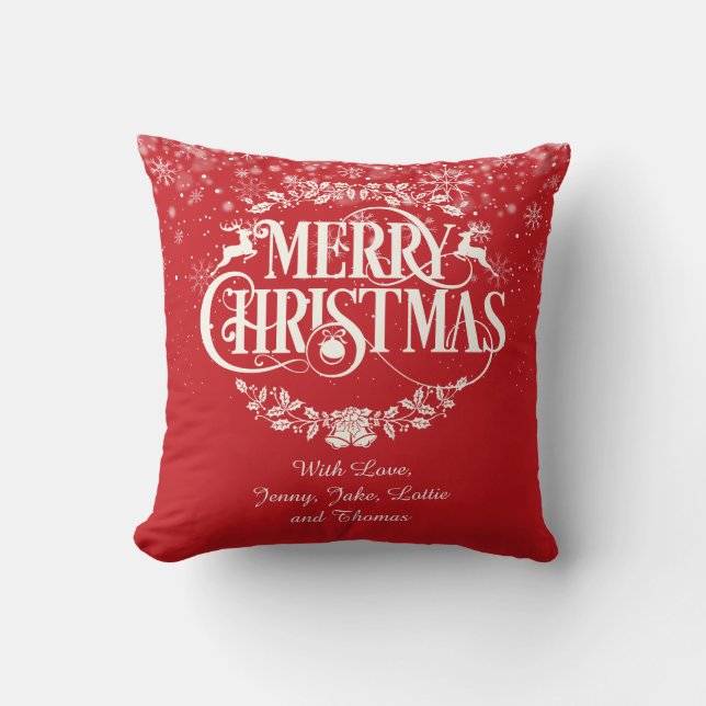 Merry Christmas Family Definition Typographic Throw Pillow (Front)