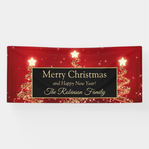 Merry Christmas Family Gold Red Sparkling Trees Banner