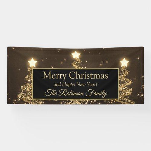 Merry Christmas Family Gold Sparkling Trees Banner