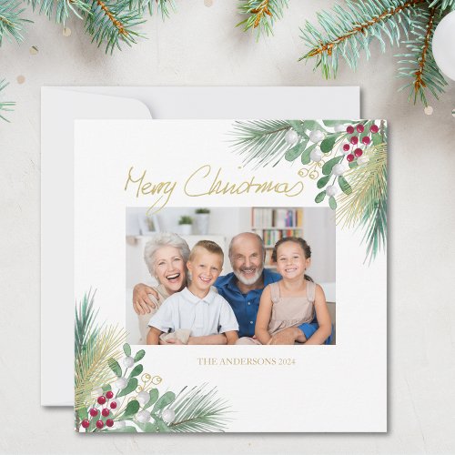 Merry Christmas Family Greenery  Photo Holiday