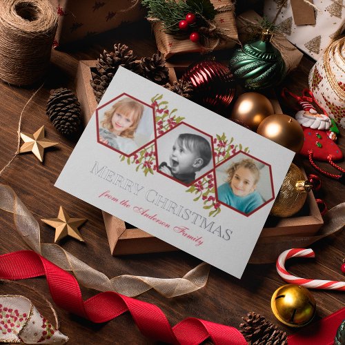 Merry Christmas Family Greetings Photo Foil Holiday Postcard