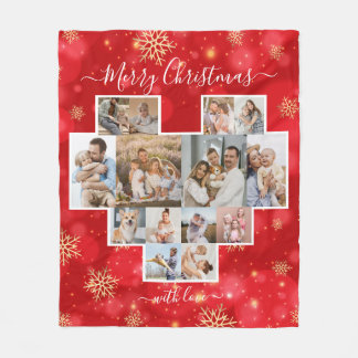 Merry Christmas Family Heart Modern Photo Collage Fleece Blanket