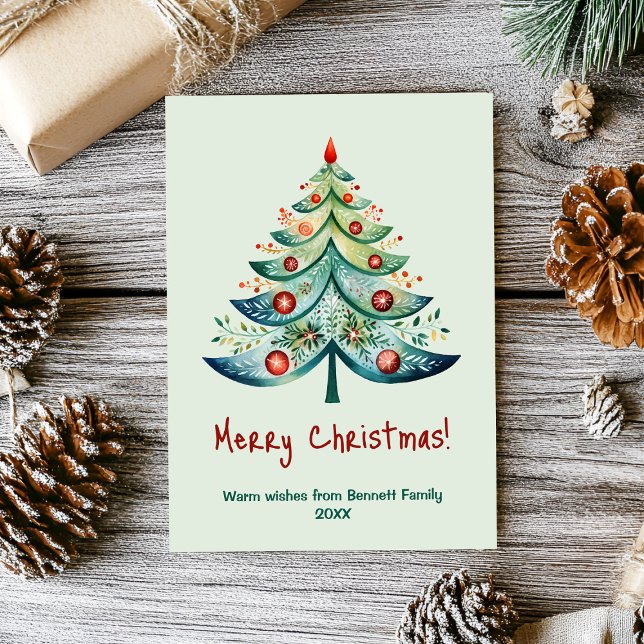 Merry Christmas family holiday card (Minimalist holiday magic: our watercolor tree card is the perfect festive touch 🌿❄️)