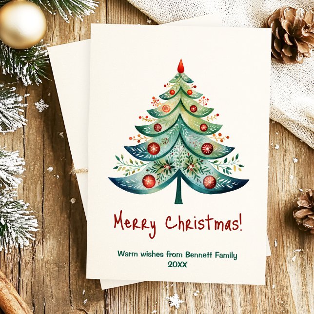 Merry Christmas family holiday card (Celebrate the season with elegant simplicity 🎄✨ Scandinavian-inspired watercolor charm!)
