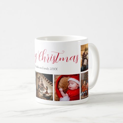 Merry Christmas family holiday photo red text  Coffee Mug