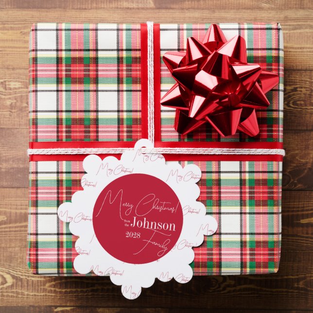 Merry Christmas Family Modern Red Ornament Card (Insitu (Gift))