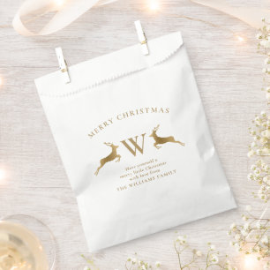 Merry Christmas Family Monogram Gold Deer Favor Bag