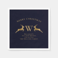 Merry Christmas Family Monogram Gold Deer Navy