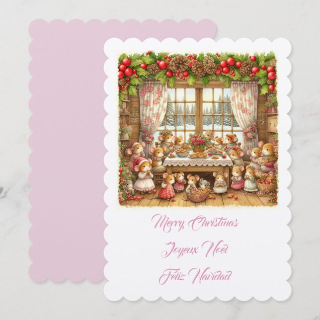 Merry Christmas family mouses illustration Invitation (Front/Back)