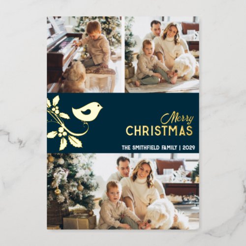 Merry Christmas Family Multi_Photo Gold Foil Holiday Card