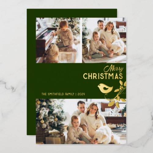 Merry Christmas Family Multi_Photo Gold Foil Holiday Card