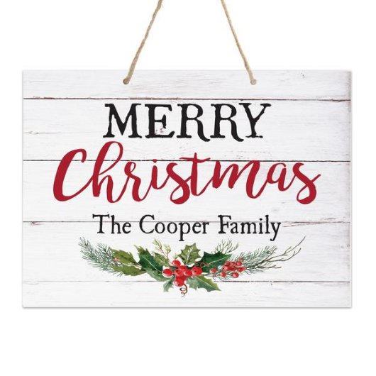 Merry Christmas Family Name 12" X 15" Wall Sign (Front)