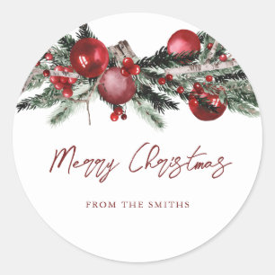 Merry Christmas Family Name Gift Present Classic Round Sticker