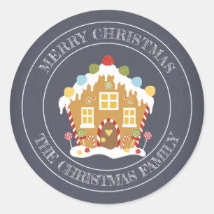 Merry Christmas Family Name Gingerbread House Classic Round Sticker
