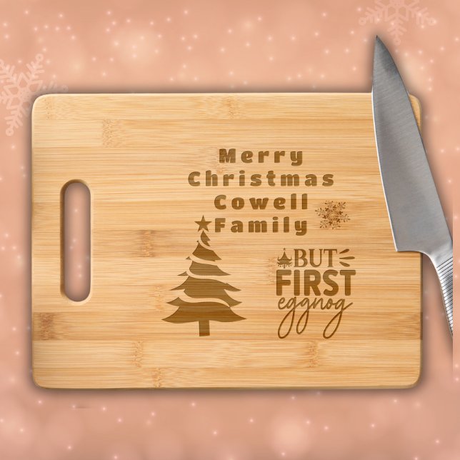 Merry Christmas Family Name Monogram etched Engraved Cutting Board (Creator Uploaded)