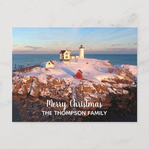 Merry Christmas Family Name Nubble Lighthouse Postcard