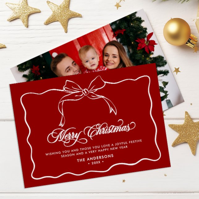 Merry Christmas Family Name & Photo Holiday Card (Creator Uploaded)