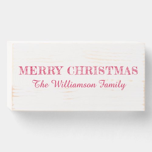 Merry Christmas Family Name Red White Wooden Box Sign