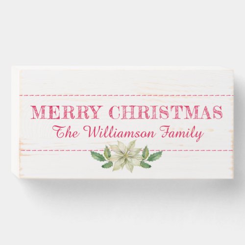 Merry Christmas Family Name Red White Wooden Box Sign