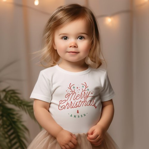 Merry Christmas Family Name Reindeer Holiday Baby T_Shirt