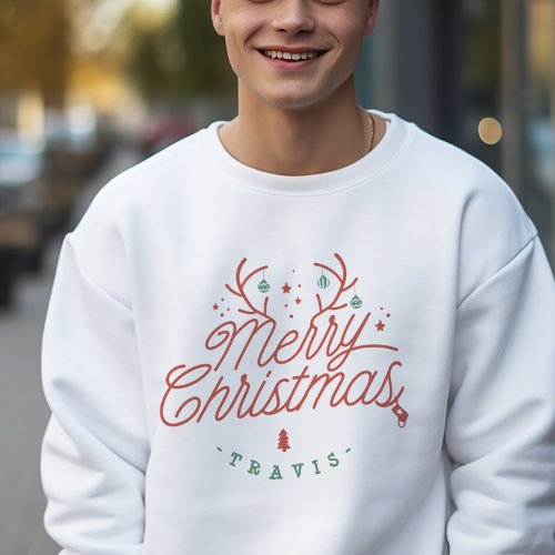 Merry Christmas Family Name Reindeer Holiday Sweatshirt