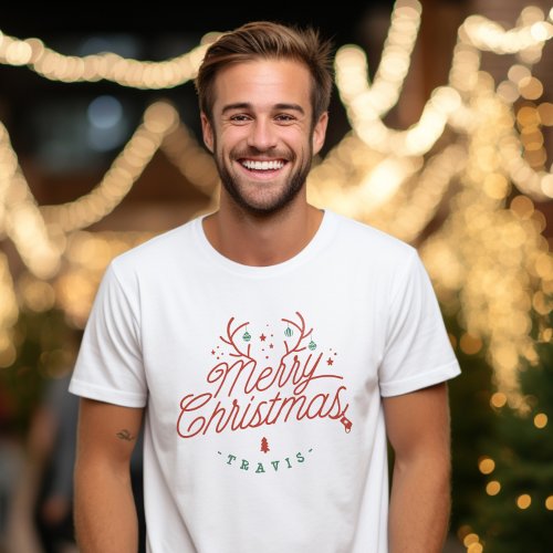 Merry Christmas Family Name Reindeer Holiday T_Shirt