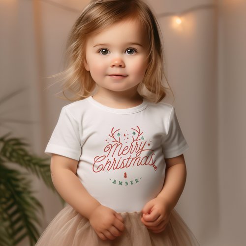 Merry Christmas Family Name Reindeer Holiday Toddler T_shirt
