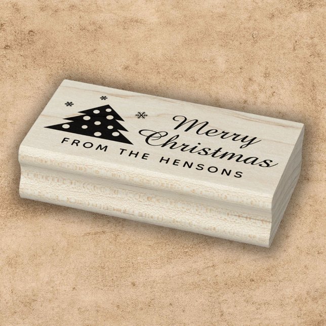 Merry Christmas Family Name Script Holiday Rubber Stamp (Creator Uploaded)
